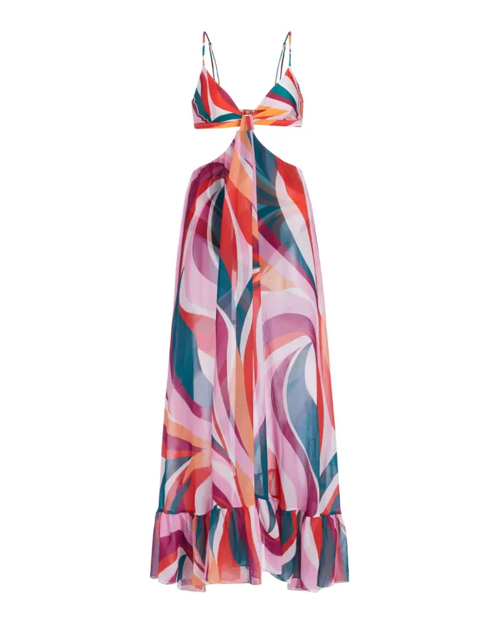 Women Beach Dresses PatBO DELOS CUTOUT BEACH DRESS FINAL SALE Red Multi