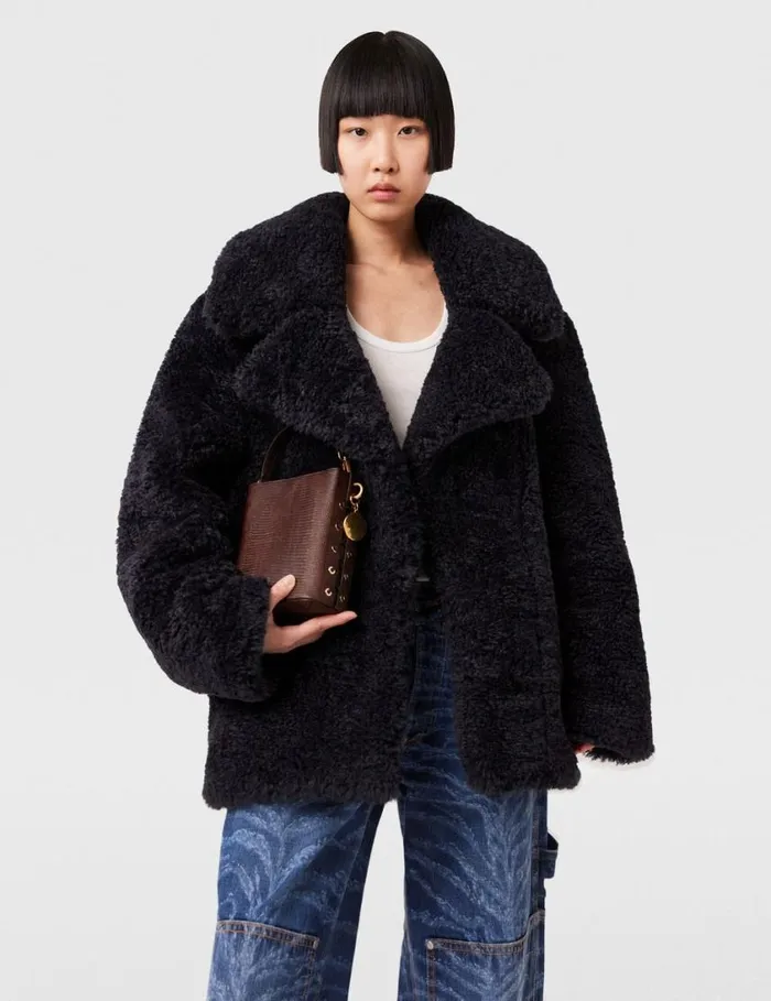 Women Belted Plush Teddy Jacket Deep Navy Stella McCartney Coats And Jackets Women Belted Plush Teddy Jacket Deep Navy Stella McCartney Coats And Jackets