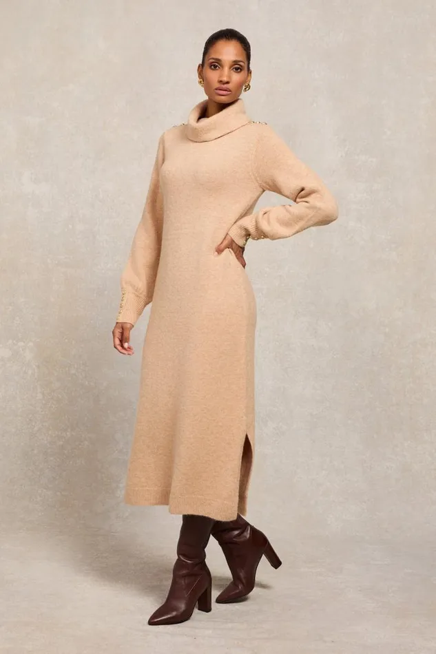 Women Berkeley Roll Neck Dress Camel Holland Cooper Dresses