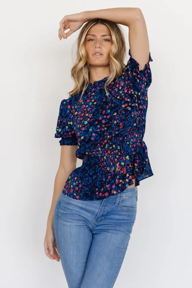 Women Beth Peplum Top Blue Multi Baltic Born Blouses and Shirts Women Beth Peplum Top Blue Multi Baltic Born Blouses and Shirts