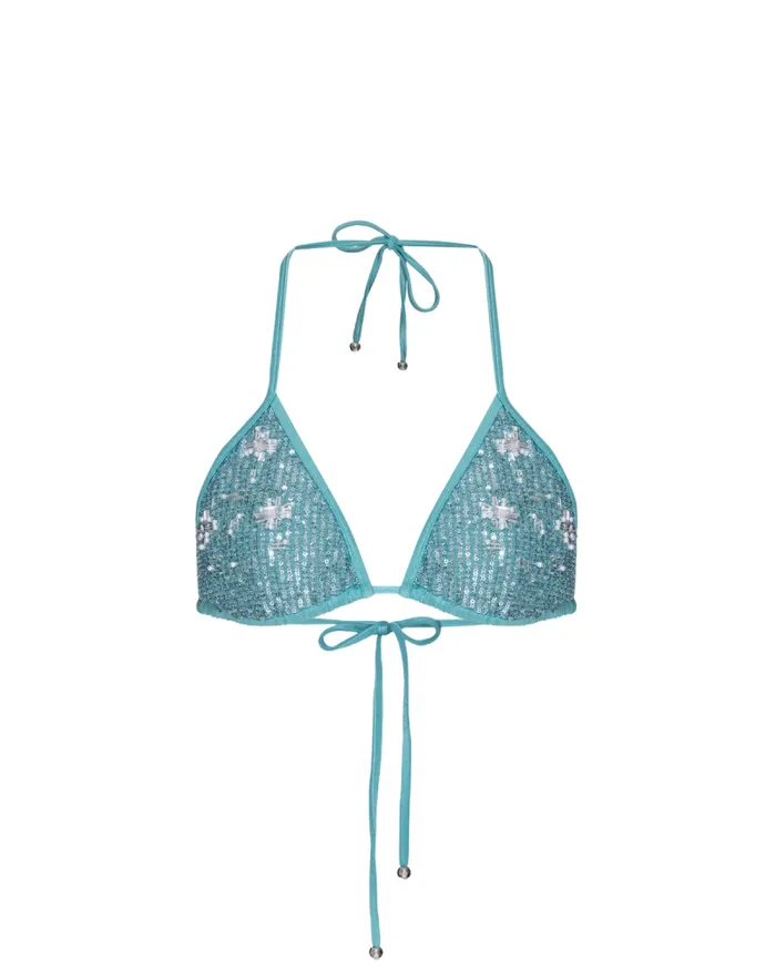 Women Bikinis PatBO Embroidered Sequin Bikini Top FINAL SALE Aqua
