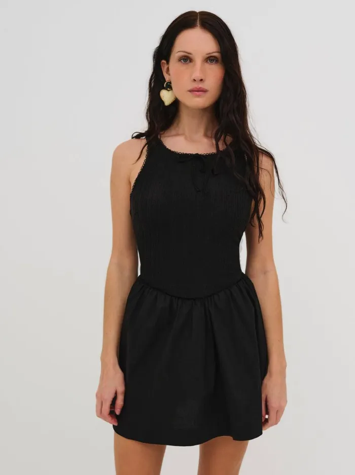 Women Billie Pointelle Mini Dress Black For Love and Lemons Dresses