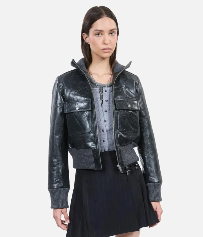 Women Black Leather Jacket THE KOOPLES Coats and Jackets