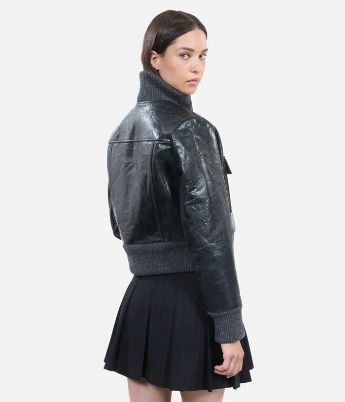 Women Black Leather Jacket THE KOOPLES Coats and Jackets