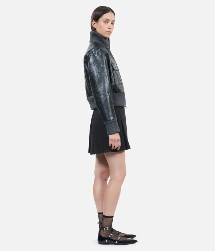 Women Black Leather Jacket THE KOOPLES Coats and Jackets