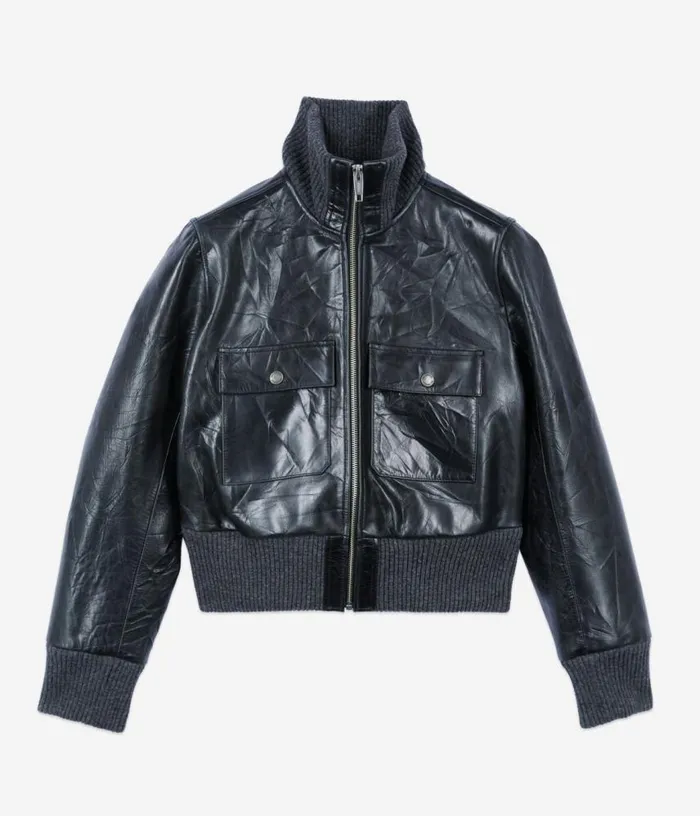 Women Black Leather Jacket THE KOOPLES Coats and Jackets