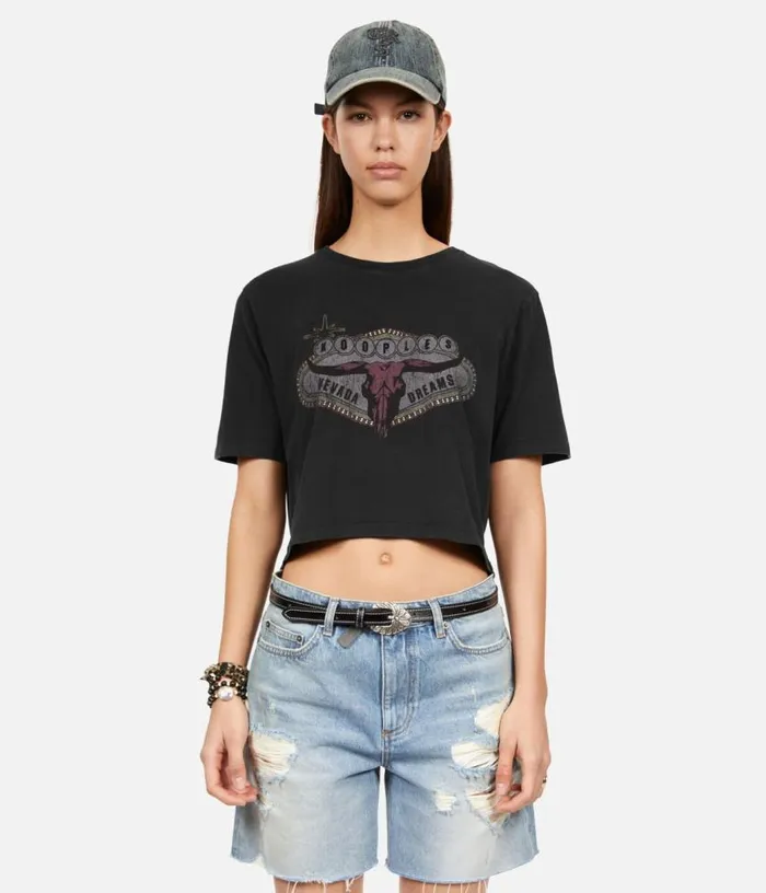 Women Black Tshirt With Nevada Dreams Serigraphy THE KOOPLES Tshirts