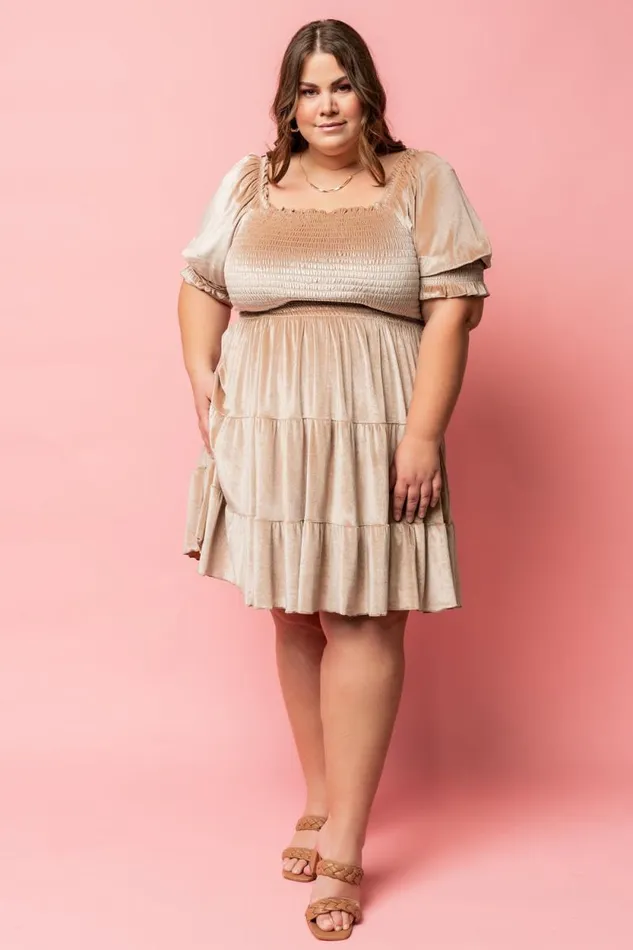 Women Bliss Smocked Velvet Short Dress Natural Baltic Born Short Dresses Women Bliss Smocked Velvet Short Dress Natural Baltic Born Short Dresses