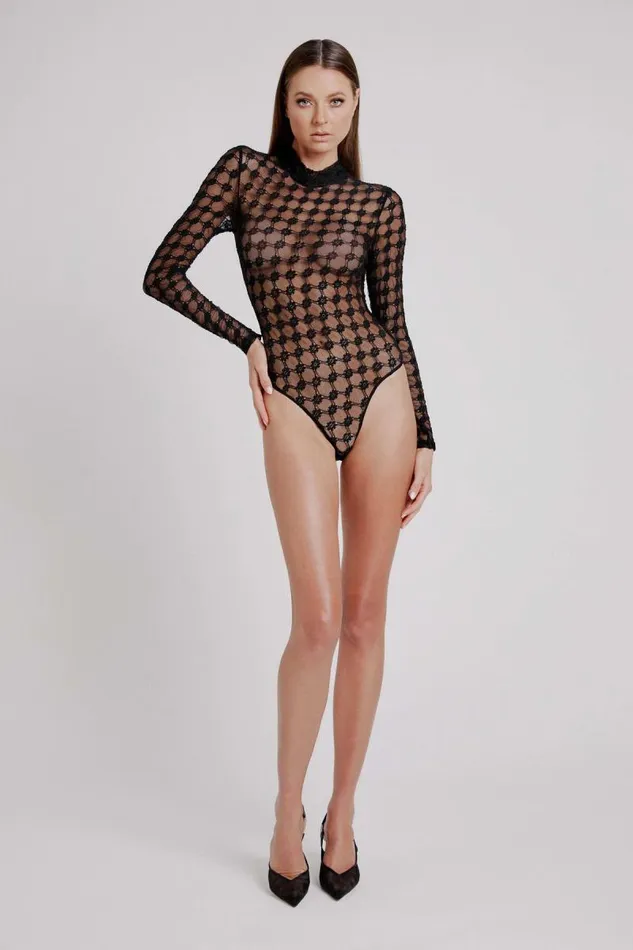 Women Bodysuits Bardot Adoni Mesh Bodysuit In Black Black