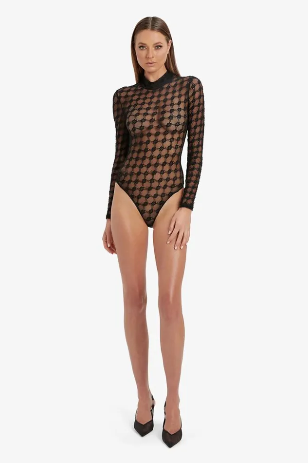 Women Bodysuits Bardot Adoni Mesh Bodysuit In Black Black Women Bodysuits Bardot Adoni Mesh Bodysuit In Black Black