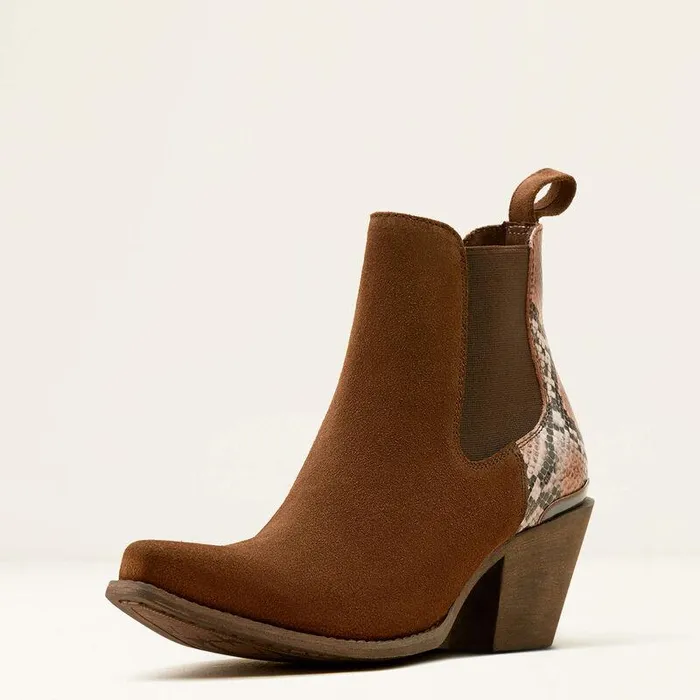 Women Booties Ariat Bradley Western Boot Coffee Suededesert Snake Print