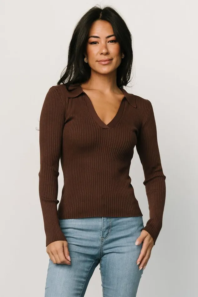 Women Boston Ribbed Top Chocolate Baltic Born Blouses and Shirts
