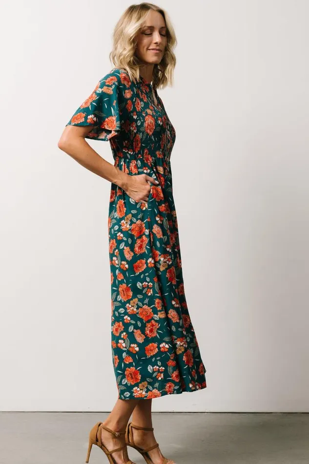 Women Botega Midi Dress Jade Multi Floral Baltic Born Midi Dresses Women Botega Midi Dress Jade Multi Floral Baltic Born Midi Dresses