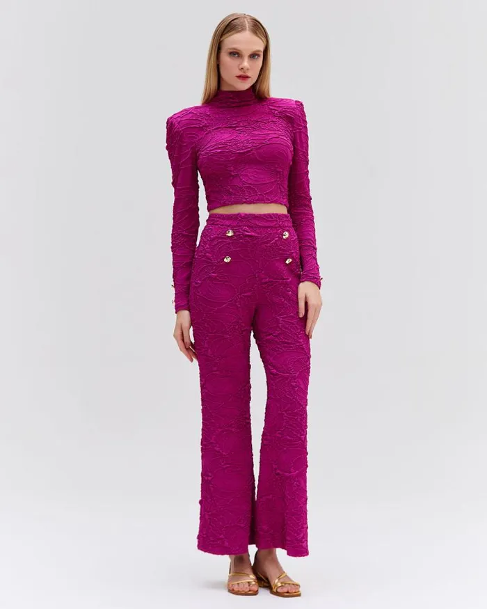 Women Bottoms PatBO Jacquard Flare Pants Raspberry