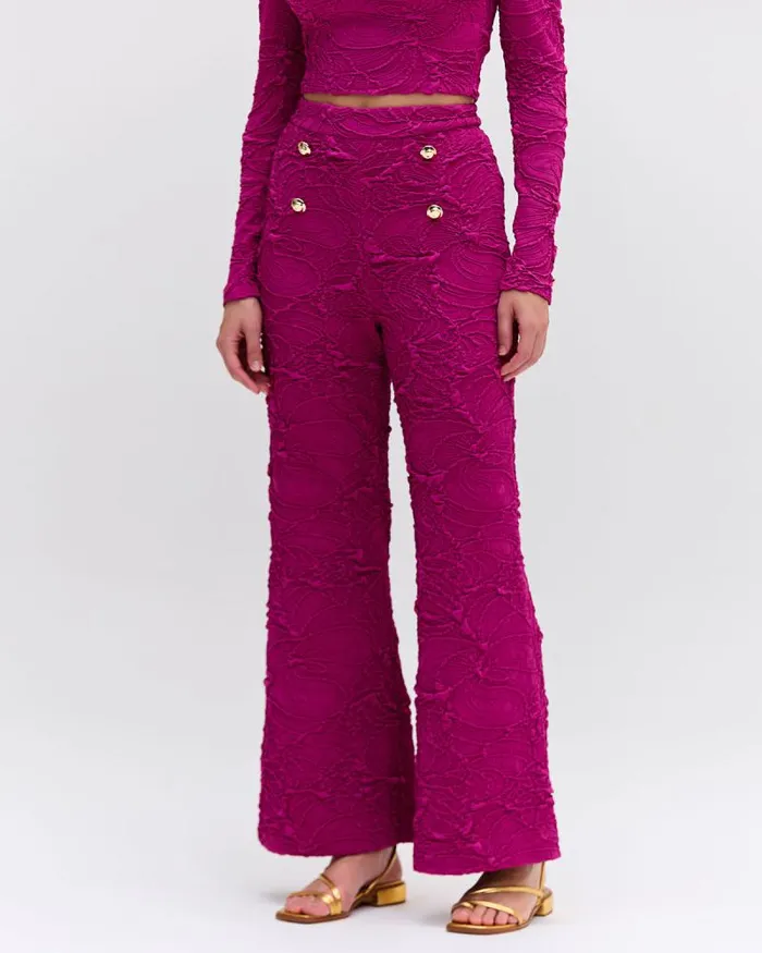 Women Bottoms PatBO Jacquard Flare Pants Raspberry