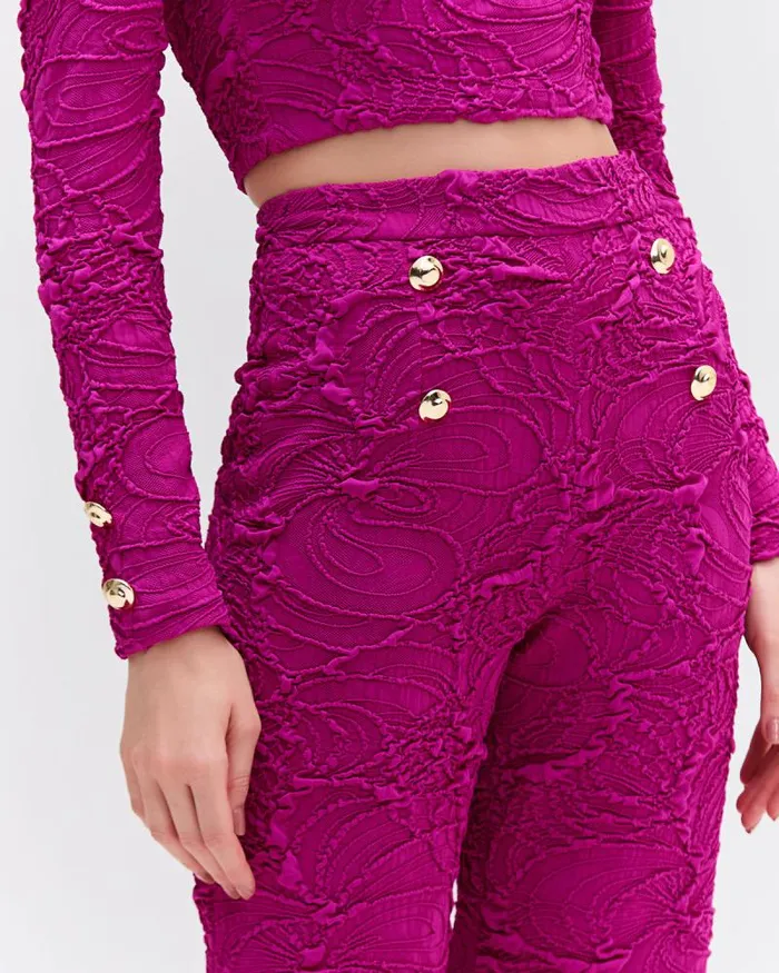 Women Bottoms PatBO Jacquard Flare Pants Raspberry