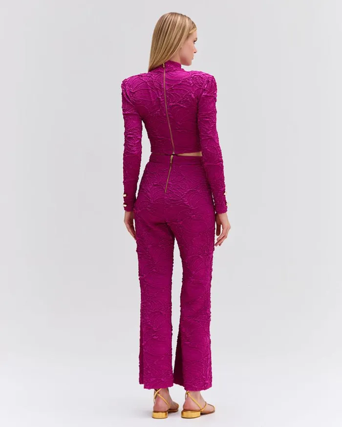 Women Bottoms PatBO Jacquard Flare Pants Raspberry