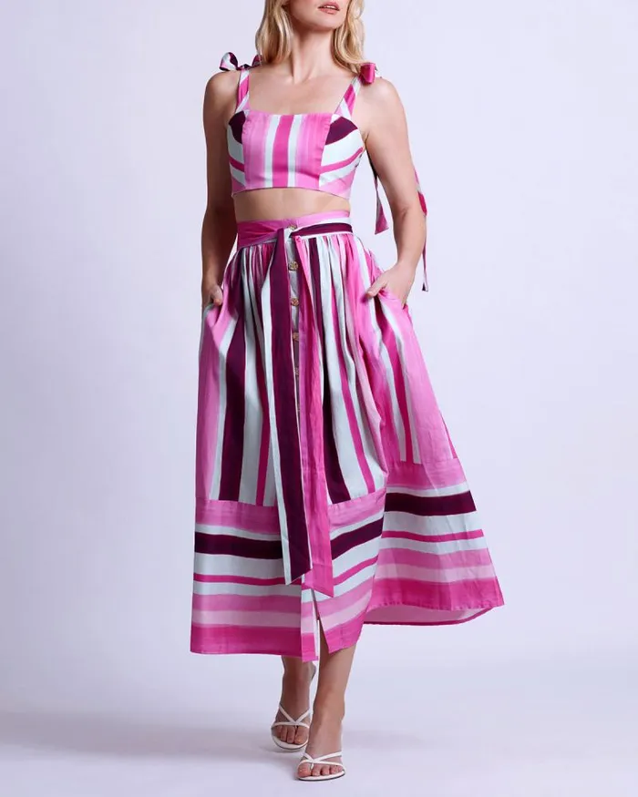 Women Bottoms PatBO Listra Cotton Midi Skirt FINAL SALE Magenta