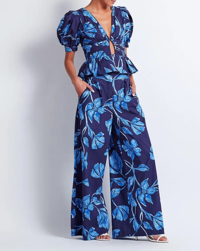 Women Bottoms PatBO Nightflower Wide Leg Pant FINAL SALE Indigo