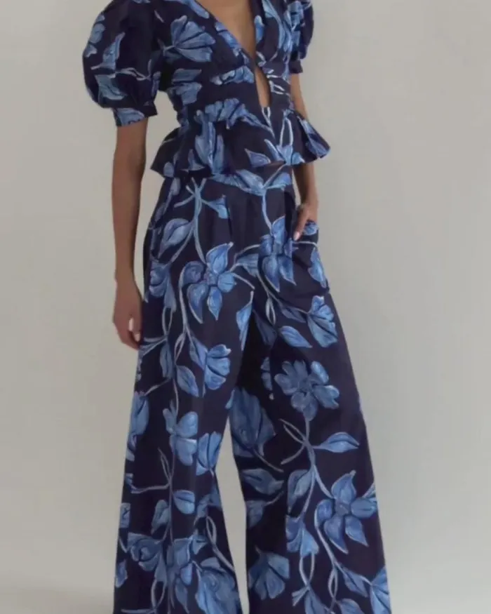 Women Bottoms PatBO Nightflower Wide Leg Pant FINAL SALE Indigo