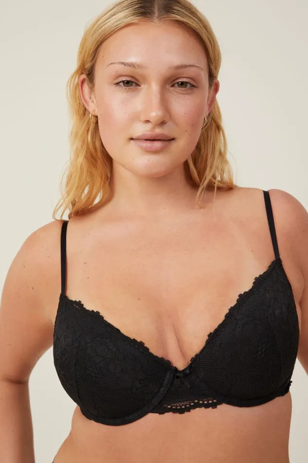 Women Bras Cotton On Everyday Lace Lightly Lined Bra Black