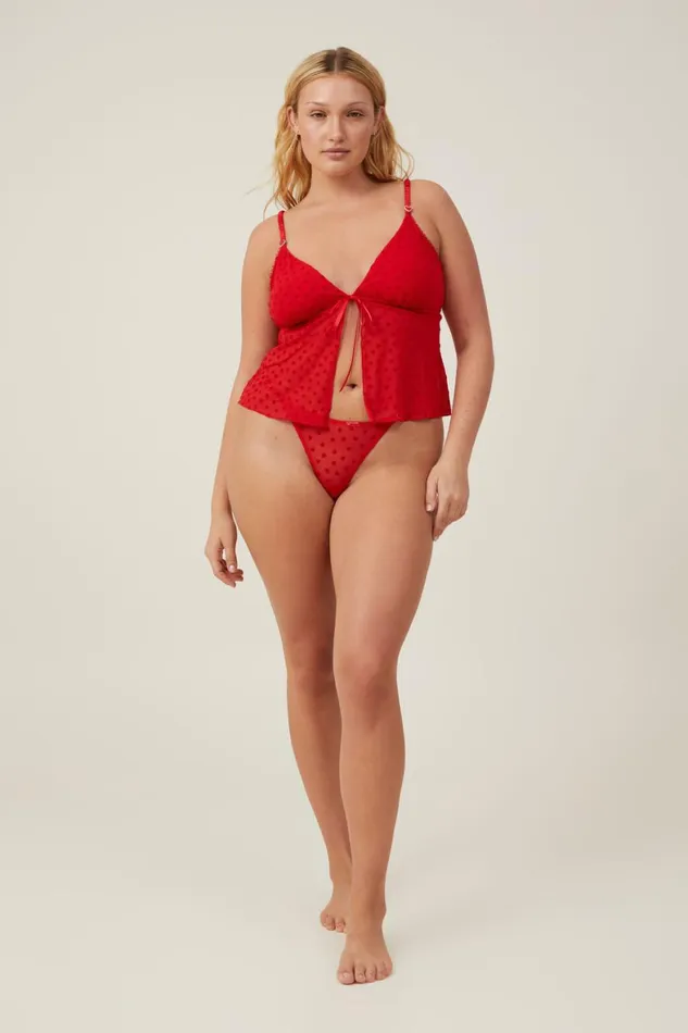 Women Bras Cotton On Sasha Flocking Mesh Longline Bralette Scarlett Red