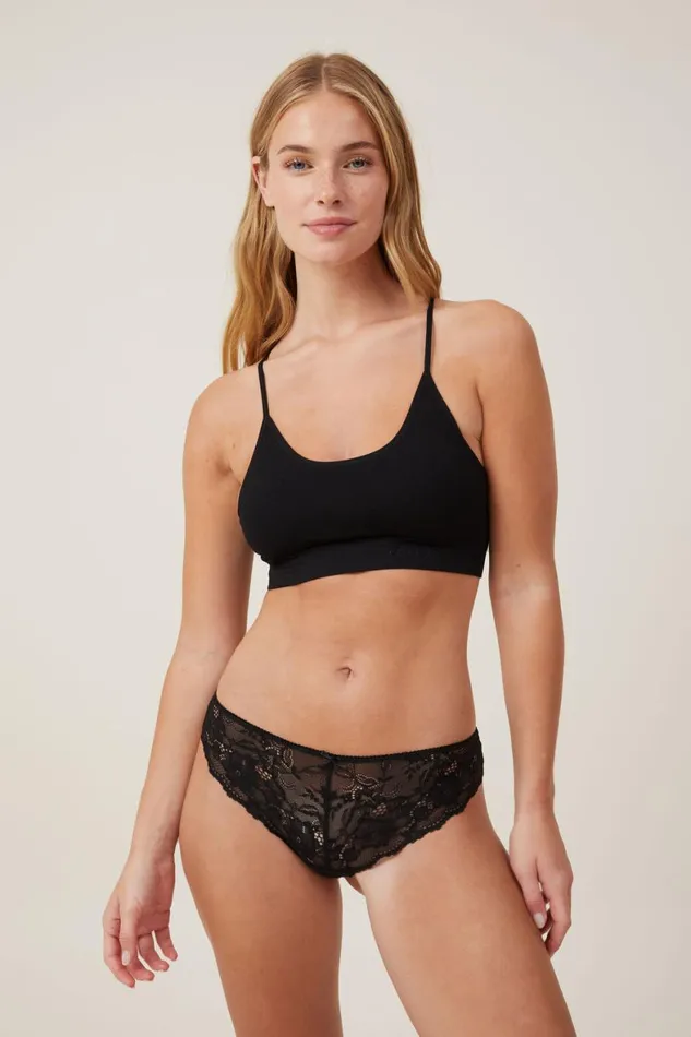 Women Bras Cotton On Seamless Longline Cross Over Padded Bralette Black