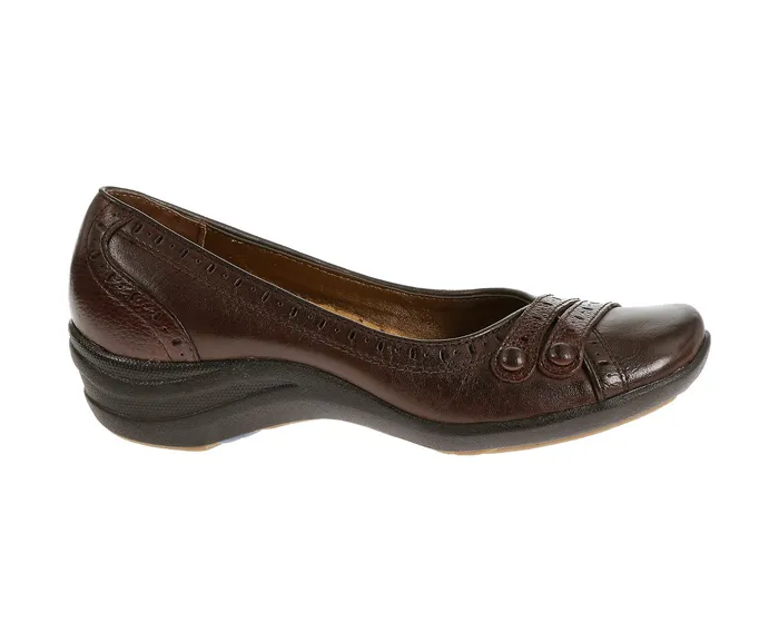 Women Burlesque Dark Brown Leather Walking Shoes Hush Puppies