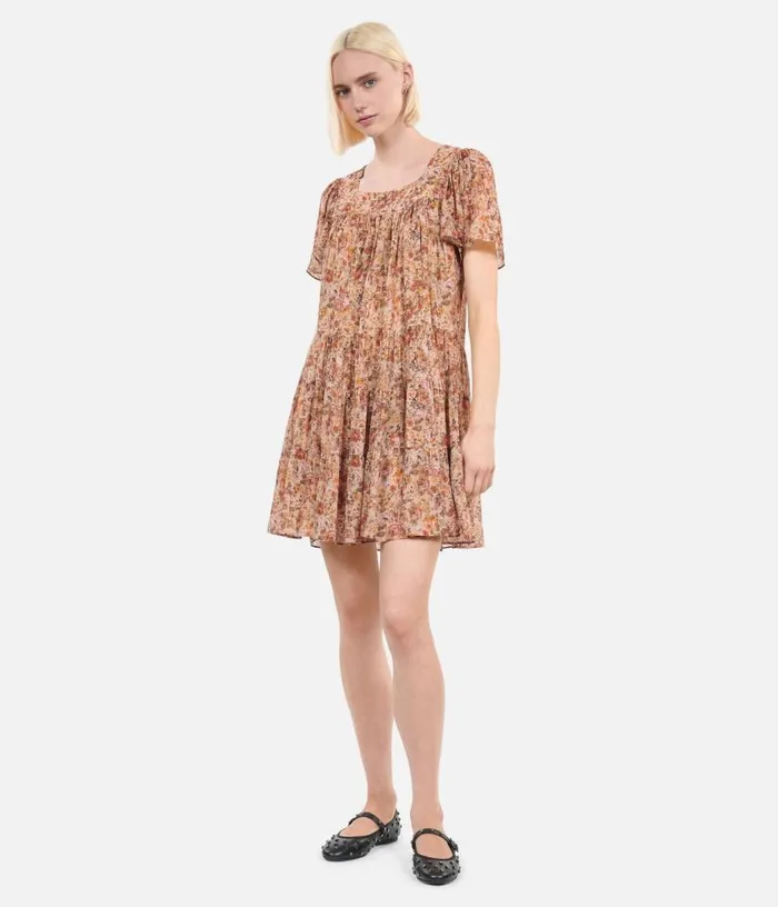 Women Camel Short Floral Print Dress THE KOOPLES Dresses and Jumpsuits