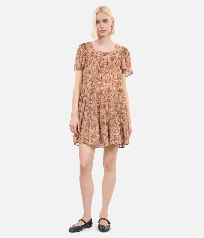 Women Camel Short Floral Print Dress THE KOOPLES Dresses and Jumpsuits