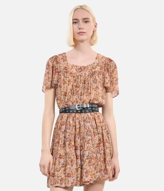 Women Camel Short Floral Print Dress THE KOOPLES Dresses and Jumpsuits