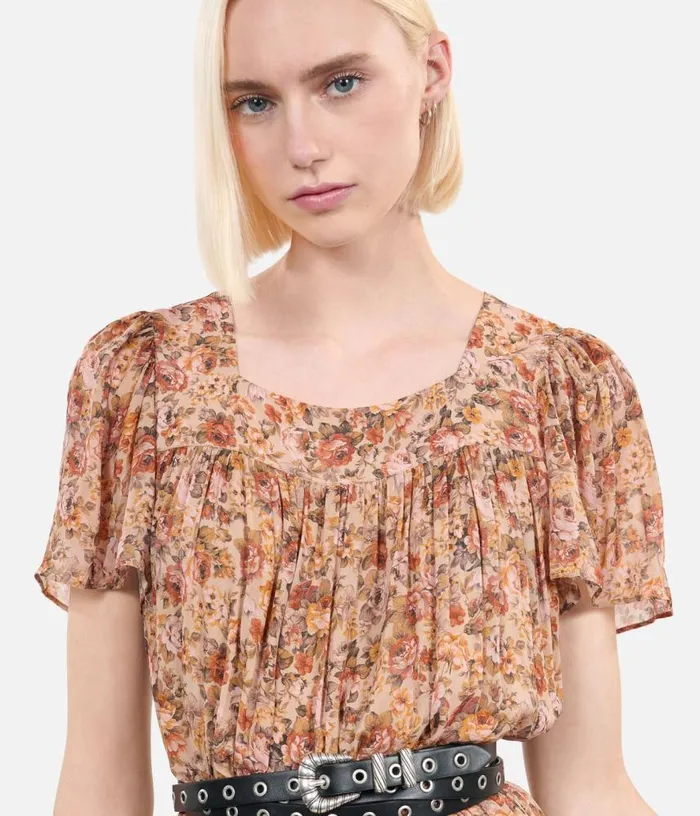 Women Camel Short Floral Print Dress THE KOOPLES Dresses and Jumpsuits