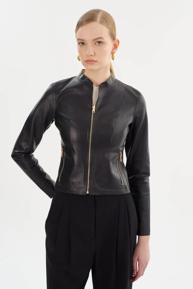 Women CHAPIN Reversible Leather Bomber Blackgold LAMARQUE Bombers