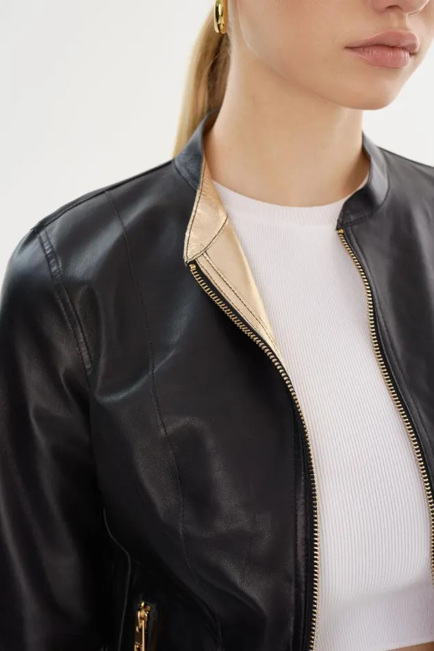Women CHAPIN Reversible Leather Bomber Blackgold LAMARQUE Bombers Women CHAPIN Reversible Leather Bomber Blackgold LAMARQUE Bombers