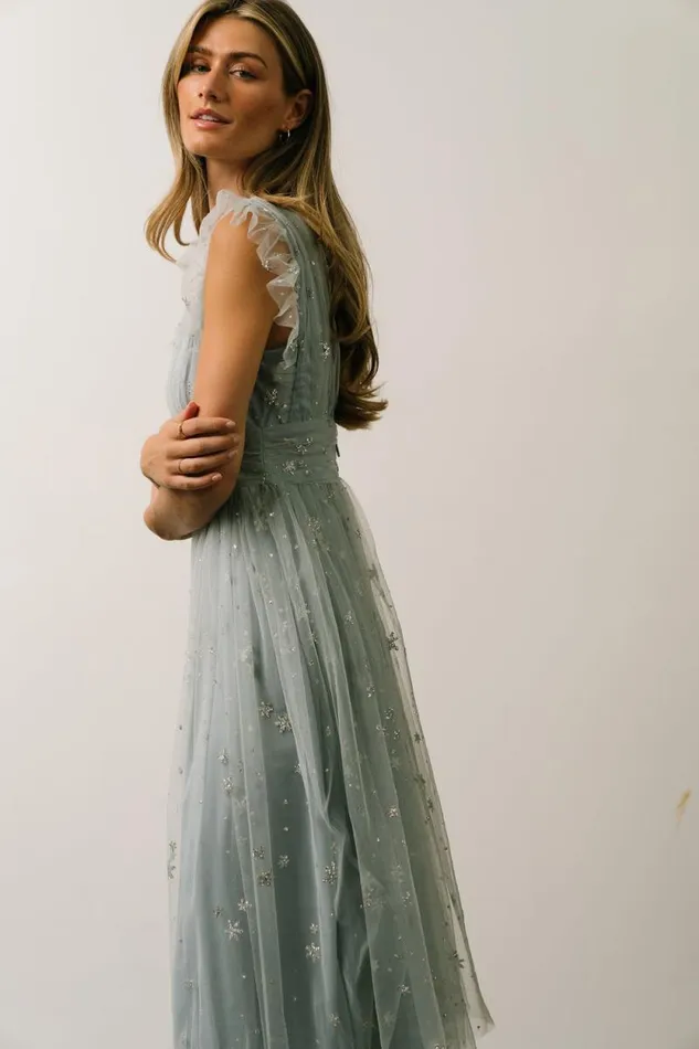 Women Chiara Shimmer Midi Dress Dusty Blue Silver Baltic Born Embellished and Sequined Women Chiara Shimmer Midi Dress Dusty Blue Silver Baltic Born Embellished and Sequined