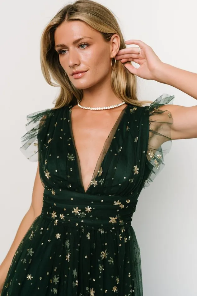 Women Chiara Shimmer Midi Dress Green Gold Baltic Born Embellished and Sequined Women Chiara Shimmer Midi Dress Green Gold Baltic Born Embellished and Sequined