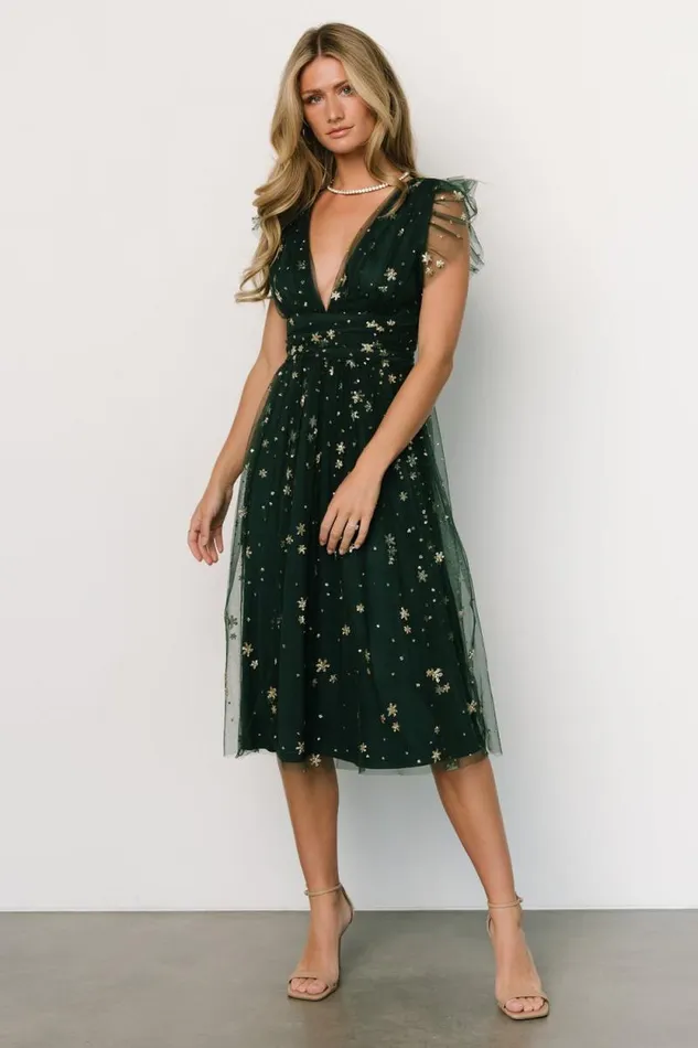 Women Chiara Shimmer Midi Dress Green Gold Baltic Born Embellished and Sequined Women Chiara Shimmer Midi Dress Green Gold Baltic Born Embellished and Sequined
