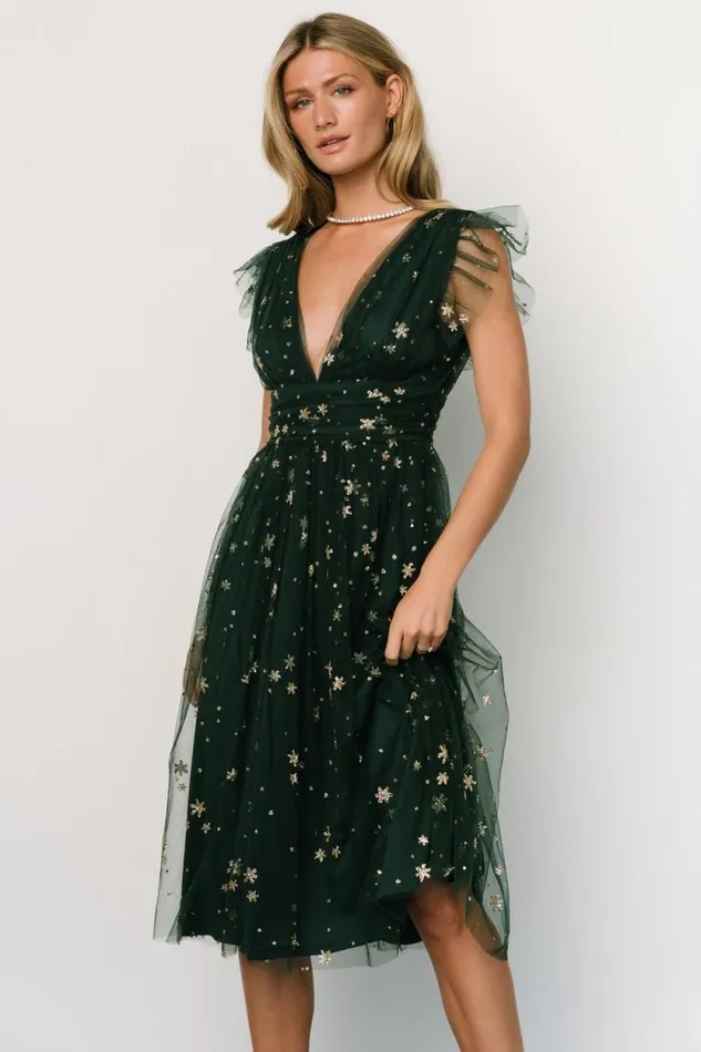 Women Chiara Shimmer Midi Dress Green Gold Baltic Born Embellished and Sequined Women Chiara Shimmer Midi Dress Green Gold Baltic Born Embellished and Sequined