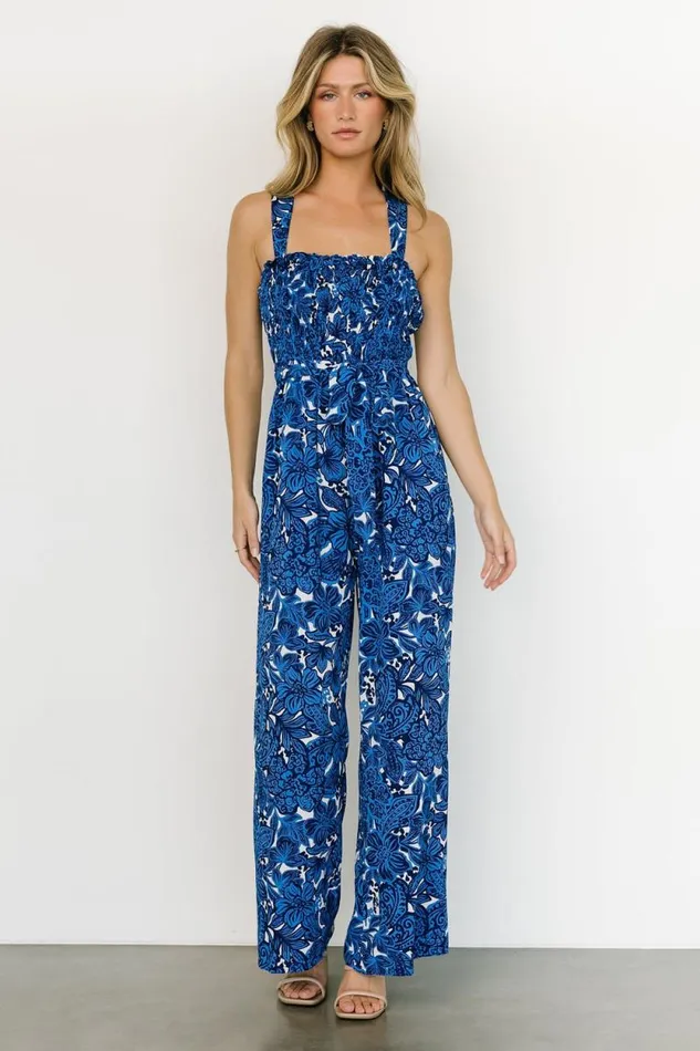 Women Chrissy Tank Jumpsuit Blue Multi Print Baltic Born Jumpsuits and Rompers