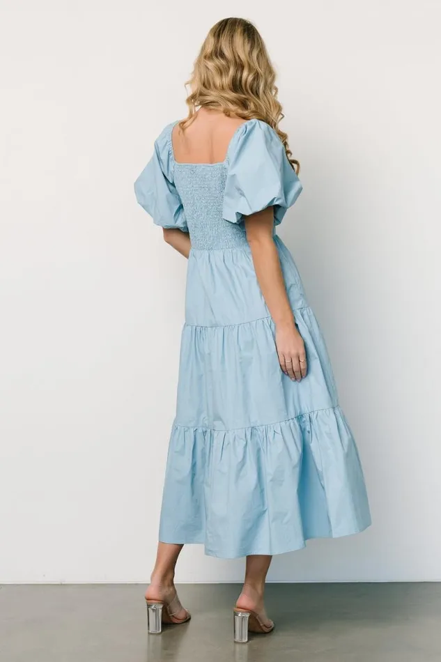 Women Cindy Puff Sleeve Tiered Dress Blue Baltic Born Midi Dresses Women Cindy Puff Sleeve Tiered Dress Blue Baltic Born Midi Dresses