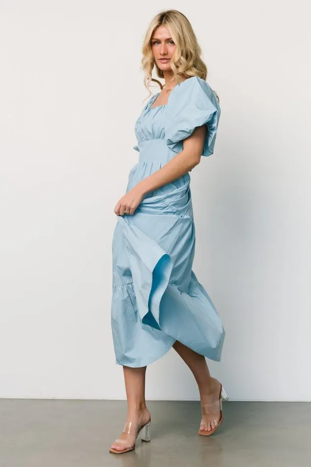 Women Cindy Puff Sleeve Tiered Dress Blue Baltic Born Midi Dresses Women Cindy Puff Sleeve Tiered Dress Blue Baltic Born Midi Dresses