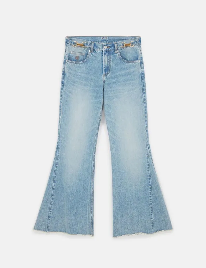 Women ClaspEmbellished LowRise Flared Jeans Vintage Wash Blue Denim Stella McCartney Pants And Shorts