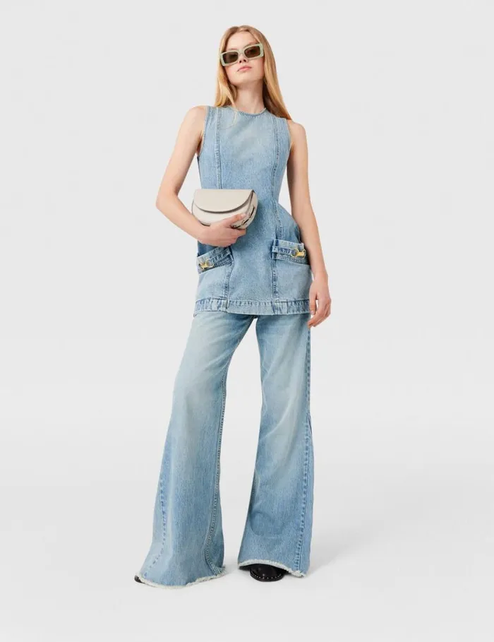 Women ClaspEmbellished LowRise Flared Jeans Vintage Wash Blue Denim Stella McCartney Pants And Shorts Women ClaspEmbellished LowRise Flared Jeans Vintage Wash Blue Denim Stella McCartney Pants And Shorts