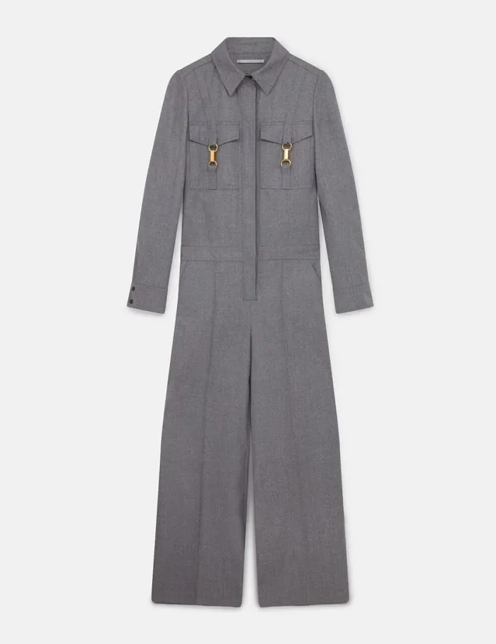 Women ClaspEmbellished Wool Jumpsuit Light Grey Melange Stella McCartney Jumpsuits