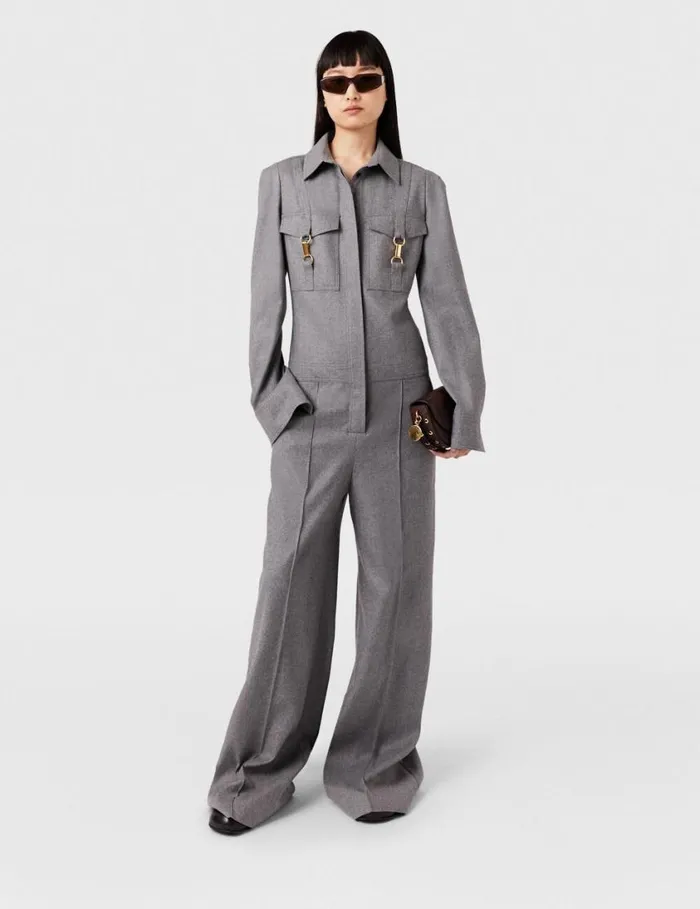 Women ClaspEmbellished Wool Jumpsuit Light Grey Melange Stella McCartney Jumpsuits Women ClaspEmbellished Wool Jumpsuit Light Grey Melange Stella McCartney Jumpsuits