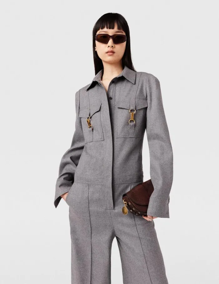 Women ClaspEmbellished Wool Jumpsuit Light Grey Melange Stella McCartney Jumpsuits Women ClaspEmbellished Wool Jumpsuit Light Grey Melange Stella McCartney Jumpsuits