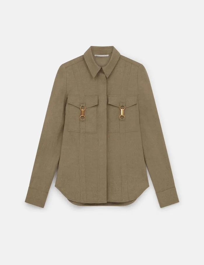 Women ClaspEmbellished Wool Shirt Light Moss Beige Stella McCartney Shirts And Tops