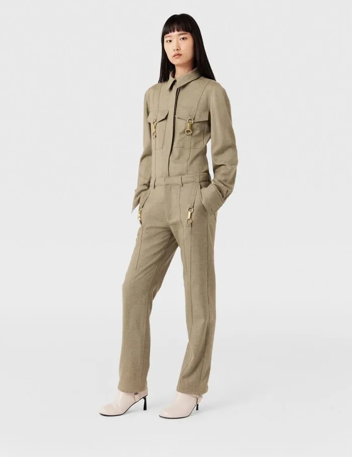 Women ClaspEmbellished Wool Shirt Light Moss Beige Stella McCartney Shirts And Tops Women ClaspEmbellished Wool Shirt Light Moss Beige Stella McCartney Shirts And Tops
