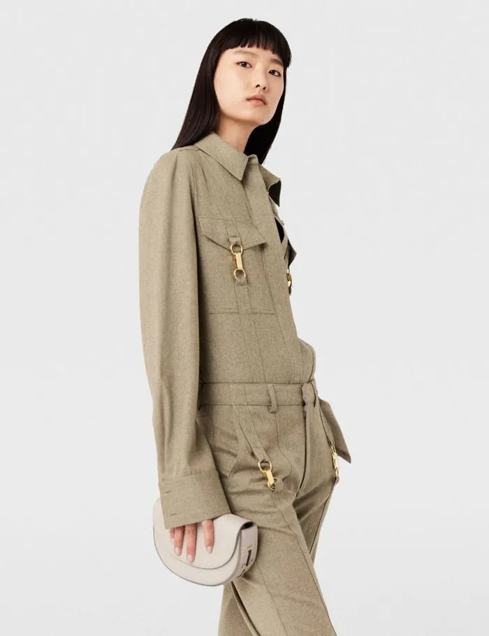 Women ClaspEmbellished Wool Shirt Light Moss Beige Stella McCartney Shirts And Tops Women ClaspEmbellished Wool Shirt Light Moss Beige Stella McCartney Shirts And Tops