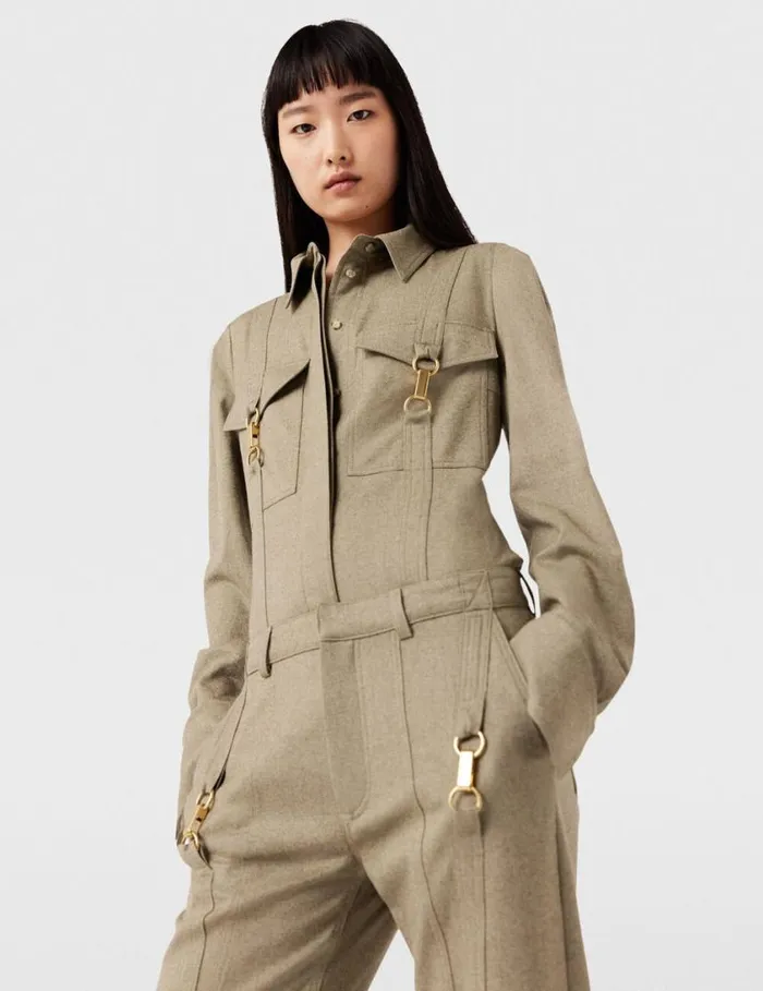 Women ClaspEmbellished Wool Shirt Light Moss Beige Stella McCartney Shirts And Tops Women ClaspEmbellished Wool Shirt Light Moss Beige Stella McCartney Shirts And Tops